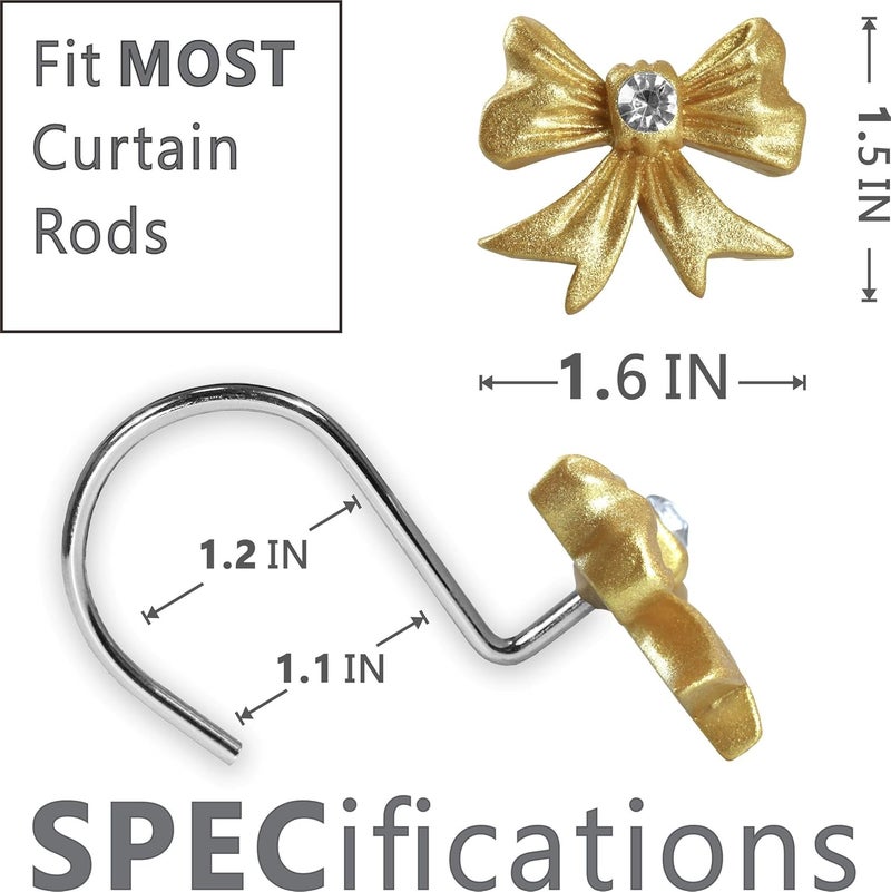Popkozzi Gold Bow Shower Curtain Hooks: Christmas Bow Knot Shaped Rustproof Stainless Steel Decorative Rings for Glamorous Bathroom Décor – Ideal for Women Girls & Holiday Home Styling - Image 3